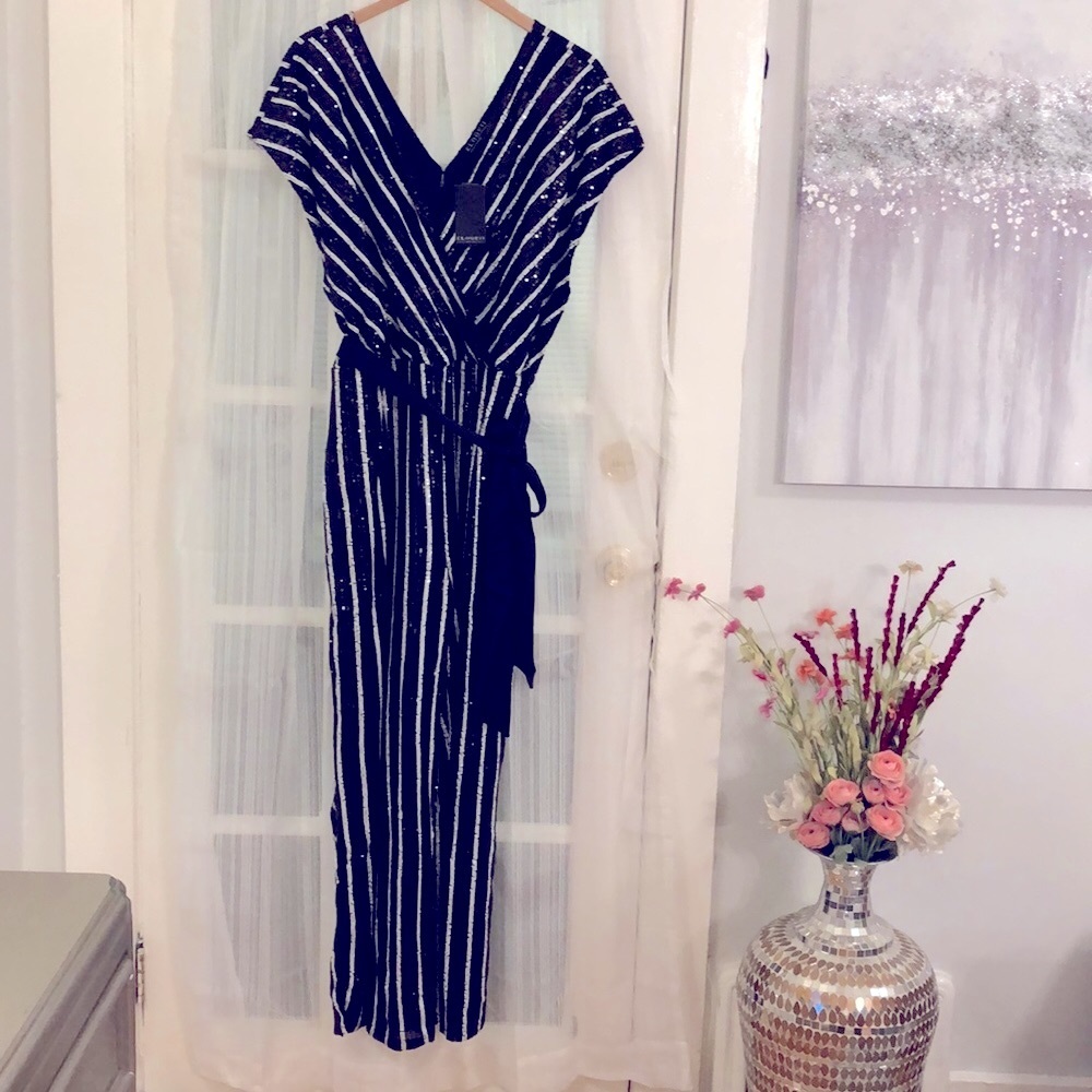 Fab Eloquii Blk n Wht sequined Jumpsuit sz20w. NWT